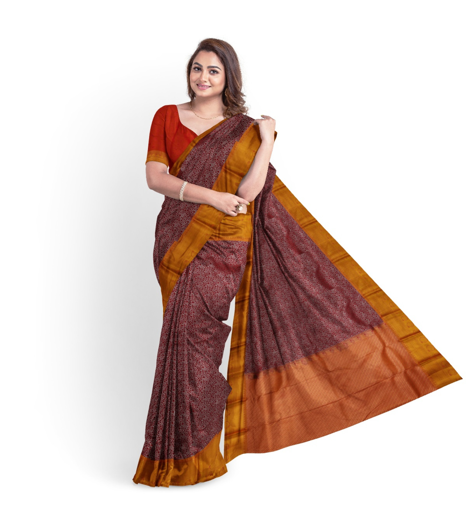 Exclusive Saddle Brown Embroidered Tussar Saree 